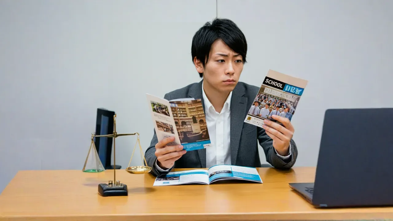 ドローンスクールのチラシを見て迷っている男性