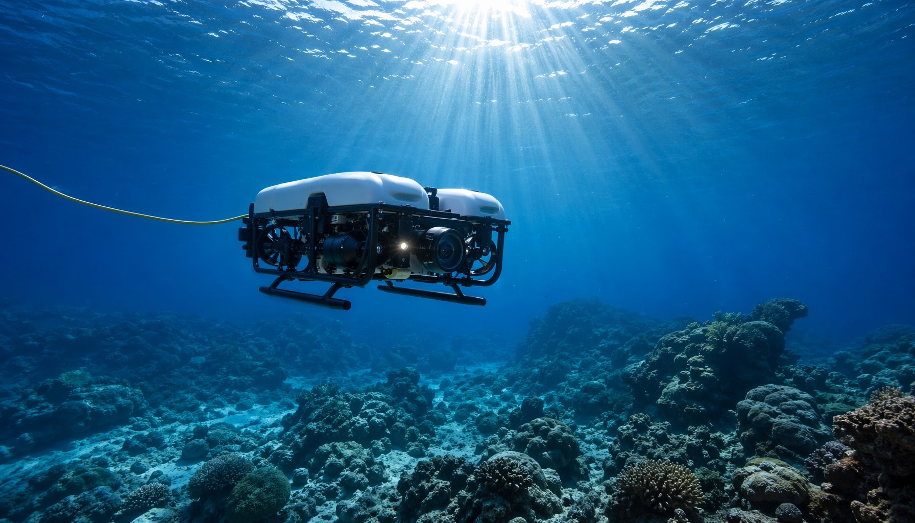 水中ドローン（ROV）が海中を潜航している様子