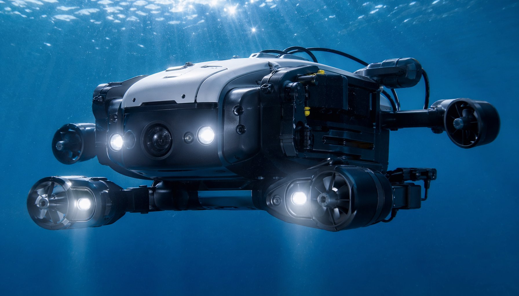 スラスターを6基搭載したプロ仕様の水中ドローン（ROV）製品イメージ